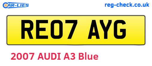 RE07AYG are the vehicle registration plates.