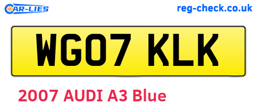 WG07KLK are the vehicle registration plates.