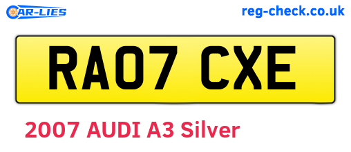 RA07CXE are the vehicle registration plates.