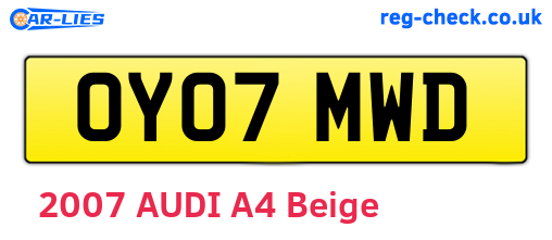 OY07MWD are the vehicle registration plates.