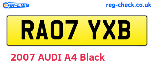 RA07YXB are the vehicle registration plates.