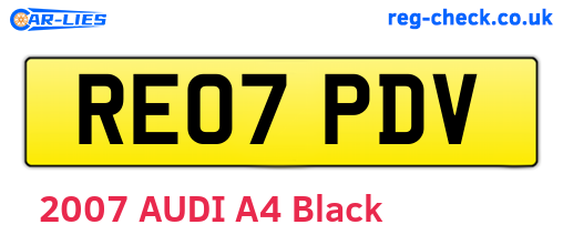 RE07PDV are the vehicle registration plates.