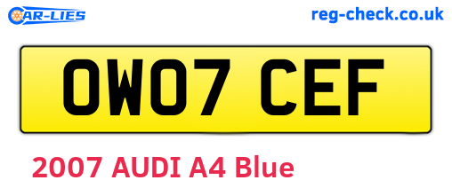 OW07CEF are the vehicle registration plates.
