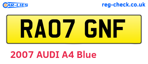 RA07GNF are the vehicle registration plates.