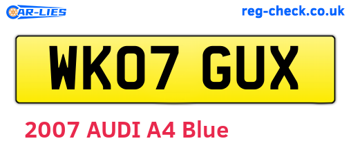 WK07GUX are the vehicle registration plates.