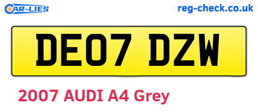 DE07DZW are the vehicle registration plates.