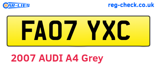 FA07YXC are the vehicle registration plates.