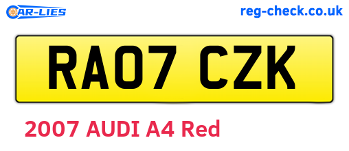 RA07CZK are the vehicle registration plates.
