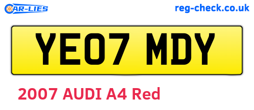 YE07MDY are the vehicle registration plates.