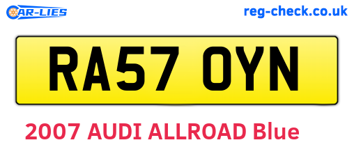 RA57OYN are the vehicle registration plates.
