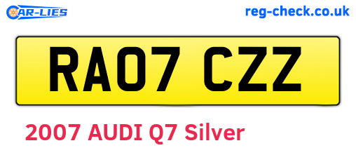 RA07CZZ are the vehicle registration plates.