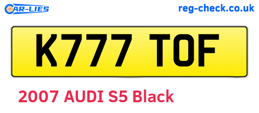 K777TOF are the vehicle registration plates.