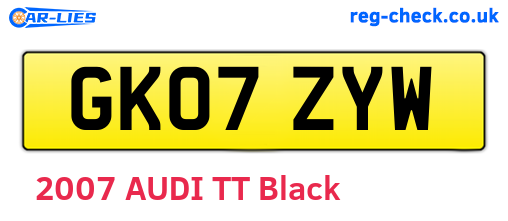 GK07ZYW are the vehicle registration plates.
