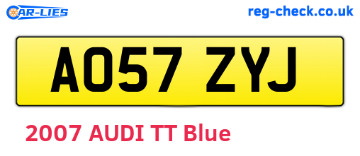 AO57ZYJ are the vehicle registration plates.