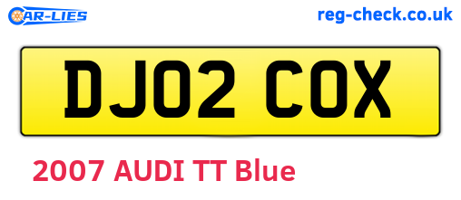 DJ02COX are the vehicle registration plates.
