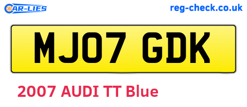 MJ07GDK are the vehicle registration plates.