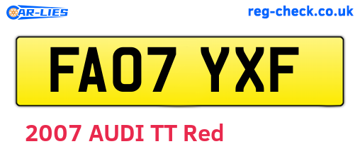 FA07YXF are the vehicle registration plates.