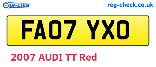 FA07YXO are the vehicle registration plates.