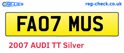 FA07MUS are the vehicle registration plates.