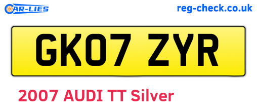 GK07ZYR are the vehicle registration plates.