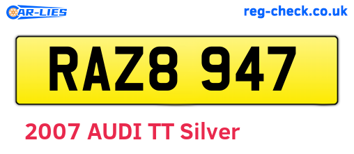 RAZ8947 are the vehicle registration plates.