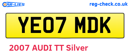 YE07MDK are the vehicle registration plates.