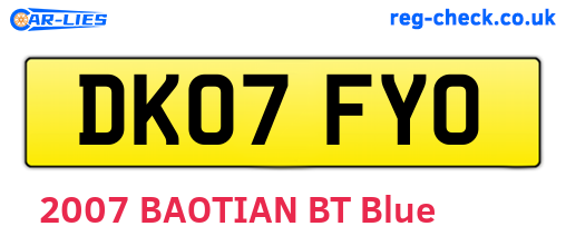 DK07FYO are the vehicle registration plates.