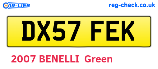 DX57FEK are the vehicle registration plates.