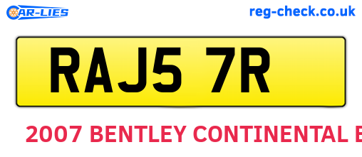RAJ57R are the vehicle registration plates.