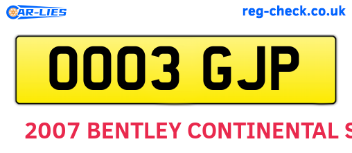 OO03GJP are the vehicle registration plates.