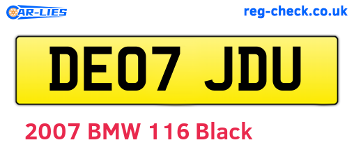DE07JDU are the vehicle registration plates.
