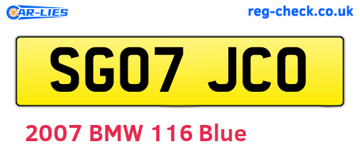 SG07JCO are the vehicle registration plates.