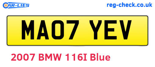 MA07YEV are the vehicle registration plates.