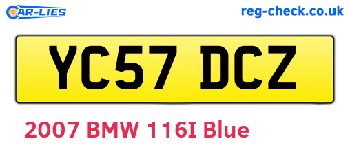 YC57DCZ are the vehicle registration plates.
