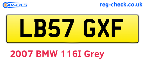 LB57GXF are the vehicle registration plates.