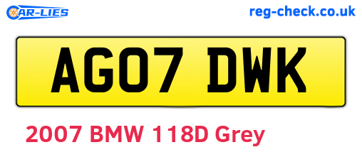 AG07DWK are the vehicle registration plates.