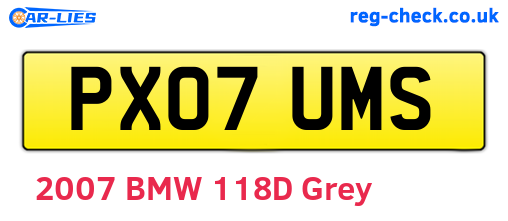 PX07UMS are the vehicle registration plates.