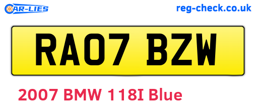 RA07BZW are the vehicle registration plates.