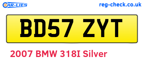 BD57ZYT are the vehicle registration plates.