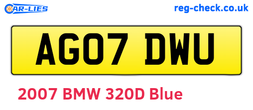 AG07DWU are the vehicle registration plates.