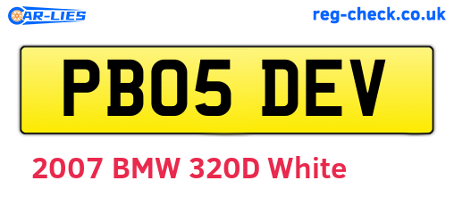 PB05DEV are the vehicle registration plates.