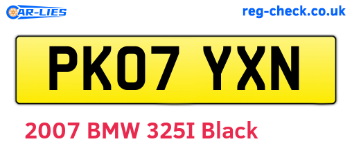 PK07YXN are the vehicle registration plates.