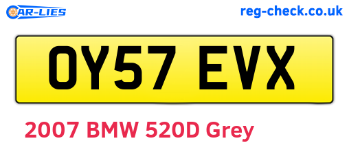 OY57EVX are the vehicle registration plates.