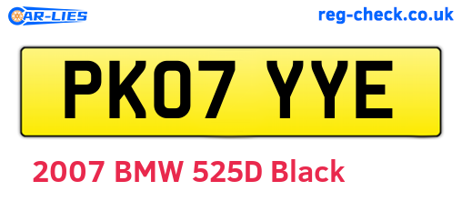 PK07YYE are the vehicle registration plates.