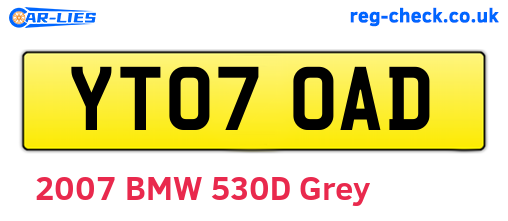YT07OAD are the vehicle registration plates.