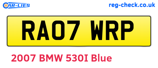RA07WRP are the vehicle registration plates.