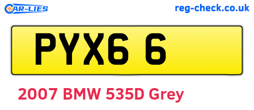 PYX66 are the vehicle registration plates.