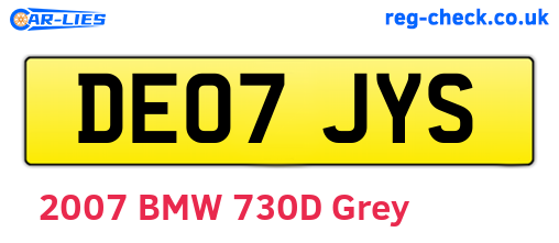 DE07JYS are the vehicle registration plates.