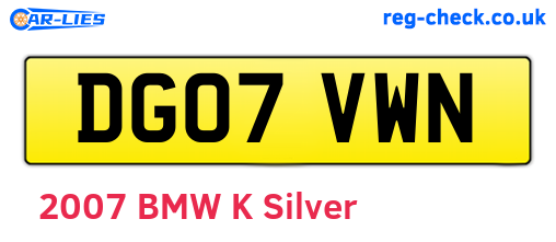 DG07VWN are the vehicle registration plates.