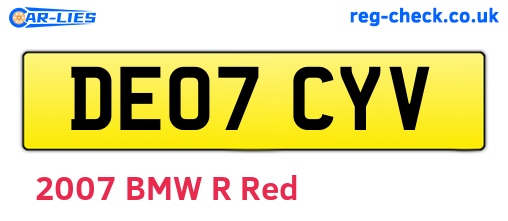 DE07CYV are the vehicle registration plates.